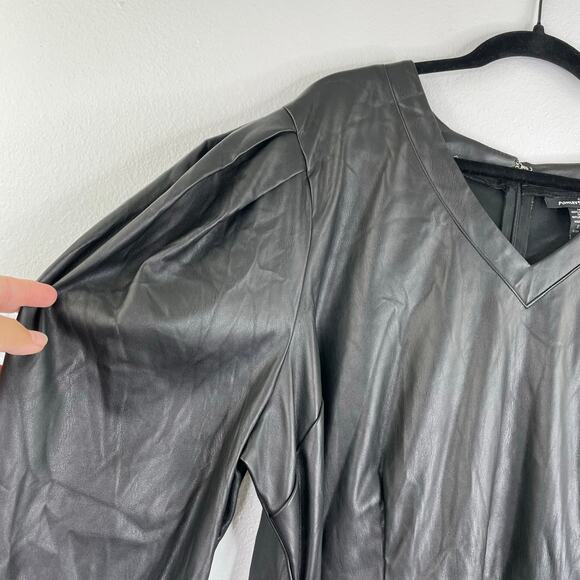 Ashley Stewart Black Peplum Faux Leather Long Sleeve Blouse Waist Tie Size 22/24 - Picture 3 of 15